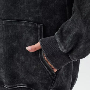 Pull-over à capuche en polaire long d'hiver lavé à l'acide personnalisé couleur unie lavage vintage sweat-shirt à capuche complet personnalisation logo - Product Image 4