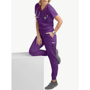 Scrubs extensibles pour femmes col en V haut Joggers pantalon personnalisable lavable hôpital soins infirmiers en gros en vrac personnalisé propre Logo ensembles de gommage - Product Image 4