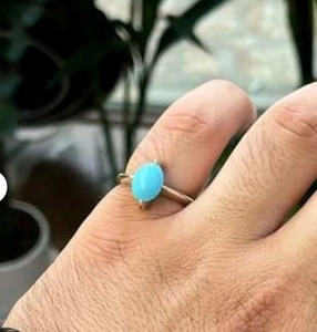 Top qualité Turquoise 12mm rond pierres précieuses lunette ensemble 925 argent Sterling plaqué or bague à la main bijoux en argent pour l'été - Product Image 3