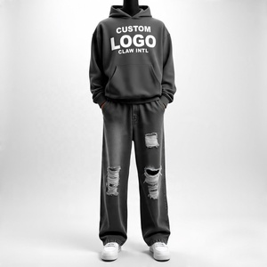 Conjunto personalizado de Sudadera con capucha y Jogger, chándal cortavientos de lana con estampado holgado de peso pesado para hombre - Product Image 4