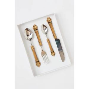 Ensemble de 4 cuillères à couverts en acier inoxydable parfaites pour la table d'ustensiles de cuisine, couverts plaqués couleur argent, poignée design de luxe - Product Image 6