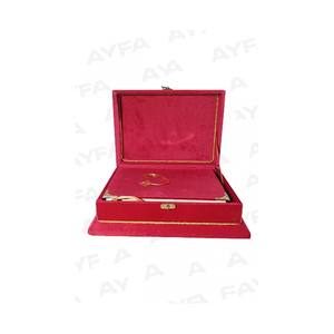 Coffret en bois et bambou rouge 289 avec couvercle en velours, rangement pour Coran de 616 pages, pour trousse de mariée ou cadeau - Taille Orta Boy - Product Image 5