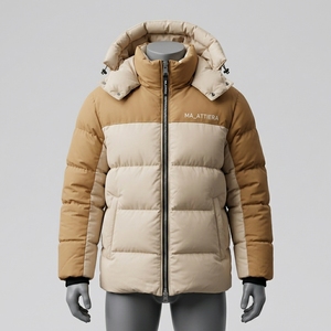 MA_ATTIERA Chaqueta Acolchada con Capucha para Hombre, Diseño Color Block, Cierre Frontal con Cremallera, Cortavientos, Abrigo de Invierno, Corte Regular, Cuello Alto, Acolchado Grueso - Product Image 1