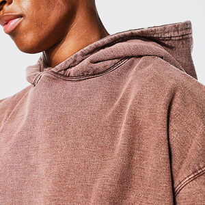 Hoodie en coton tricoté coupe classique, léger, uni, en molleton bouclette de haute qualité 480G, effet vieilli et délavé à l'acide - Product Image 6
