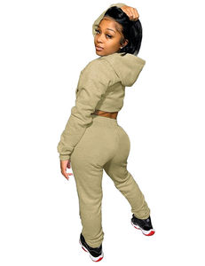 ชุดวิ่งสำหรับผู้หญิงชุดวอร์มผ้าฝ้ายเอวยางยืดสีพื้นระบายอากาศพิมพ์ลายได้ตามต้องการ - Product Image 2