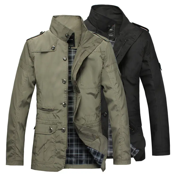 Hot Sale Plus Size Men's Jacket Classic Stand Collar Slim Trench Coats Khaki Windbreaker Jackets for Men