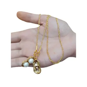 24k gold necklace with auspicious bean pendant