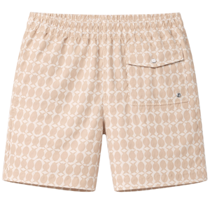 Shorts de bain recyclés pour hommes, motif géométrique beige, séchage rapide, avec taille élastique et poches à cordon - Product Image 2