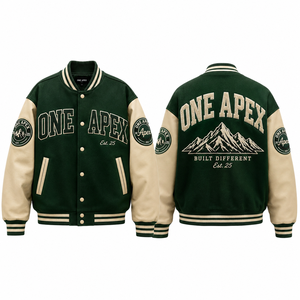 Custom <b>Men's</b> Beige Brown Varsity <b>Jacket</b> Wool Body PU Leather Sleeves Chenille Embroidery Letterman <b>Baseball</b> <b>Jacket</b> OEM - Product Image 2