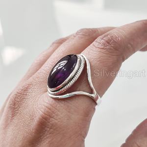 Bague pour femme en argent sterling 925 avec améthyste violette naturelle, pierre de naissance de février, bijou bohème de créateur pour mariage - Product Image 2