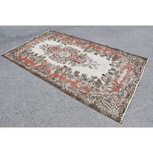 พรมขนสัตว์6.2ft สีเบจสีน้ำตาลคลาสสิกขนาด5.6 x ดีไซน์แบบเย็บปะติดปะต่อกันแบบตุรกีสำหรับห้องนั่งเล่นห้องนอนห้องโถงทำจากยางทรงสี่เหลี่ยม - Product Image 2