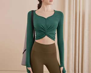 เซ็ต2ชิ้นชุดเล่นโยคะฟิตเนส2ชิ้นชุดกีฬาออกกำลังกายแขนยาวไร้รอยต่อดีไซน์สวยงาม - Product Image 5