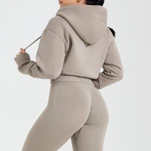 Nueva venta al por mayor OEM 100% algodón personalizar ropa de gimnasio señoras Zip up sudaderas con capucha Slim Fit recortada Zip sudaderas con capucha mujeres - Product Image 2