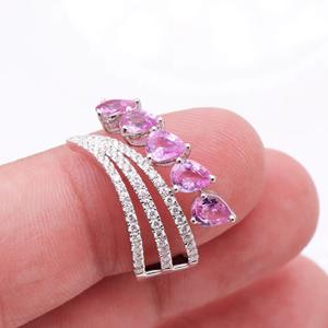 Anillo de Zafiro Rosa Natural y Diamantes para Mujer en Oro Blanco de 18K, Gema Luminosa, Anillo de Aniversario, Boda, Joyería Fina, Regalo - Product Image 2