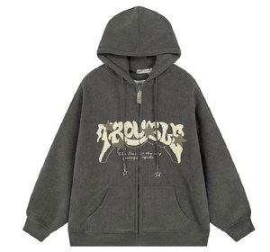 Ropa de calle de invierno personalizada Toalla Bordado Carta Imprimir Fleece Sudadera con capucha transpirable 100% Algodón Sudaderas con capucha Vintage Zip - Product Image 1