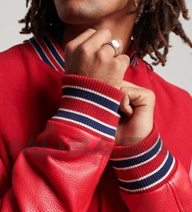 Vestes Versity pour hommes Blousons bombardiers à manches boutonnées en cuir de haute qualité avec patchs brodés personnalisés - Product Image 6