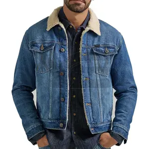 Nouveauté Veste en jean pour hommes en gros avec intérieur en fourrure Veste en jean décontractée coupe-vent pour hommes