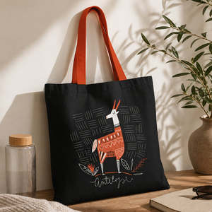 Sacs fourre-tout en toile de coton Majestic Antelope, durables, de taille moyenne, réutilisables, écologiques, en coton noir, imprimés de dessins animés, sacs de courses - Product Image 1