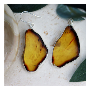 Pendiente de piedras preciosas de ámbar elegante Plata de Ley 925 con ajuste de bisel Chapado en plata Pendiente de moda para regalo de boda. - Product Image 2