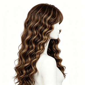 Peluca sintética larga con ondas de agua color marrón oscuro para mujer con reflejos dorados, resistente al calor, para uso diario y en fiestas. - Product Image 4