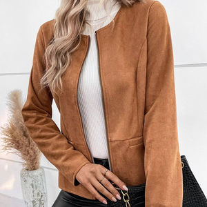 2025 Women's Chic All-<b>Match</b> <b>Long</b> Sleeve Jacket Autumn Winter New Fashion Warm Faux Leather Chic Lapel Zipper Cotton Filling - Product Image 1