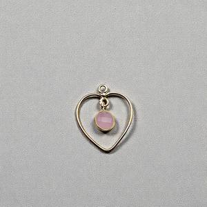 Charme en argent sterling 925 de 6 mm en calcédoine rose en forme de cœur - Pierre précieuse sertie dans un cadre, composant pour la création de bijoux DIY - Product Image 1