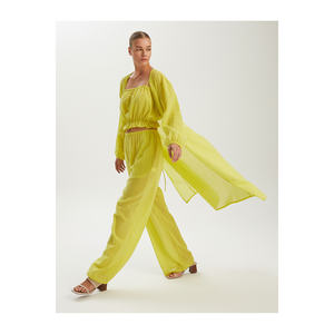 Kimono long en coton à manches longues avec col carré pour tenue décontractée - Product Image 2