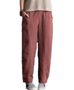 Automne été solide lin pantalon vert XL femmes Yoga Leggings 100% lin nouvel état - Product Image 1