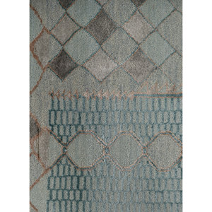 Tapis Manchaha bleu noué à la main en laine et soie de bambou, motif géométrique floral, lavable, antidérapant, pour la maison, pour adolescents - Les-2741 - Product Image 3
