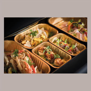 50 pièces Eclipse 4 portions couvercles de plateau en aluminium noir or 236x185H49mm PL221530 pour le stockage des aliments à emporter - Product Image 1