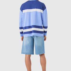 Pantalones Cortos Anchos de Mezclilla para Hombre, Color Azul Claro, Estilo Relajado, Rígidos, Desgastados, Tipo Carpintero, 100% Algodón, con Bolsillos Utilitarios y Detalles Desgastados - Product Image 5