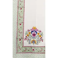Parure de draps plats et housses de couette en coton doux 240 TC blancs à motifs ethniques, imprimés à la main en Inde, pour lit double, avec 2 taies d'oreiller