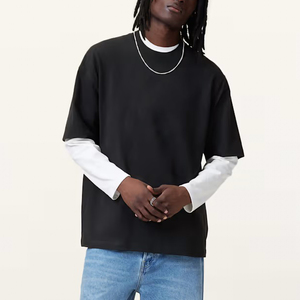 T-shirts pour hommes en coton 100% tricoté, coupe classique, couleur unie noire, confortables, style hip-hop, vente en gros - Product Image 3