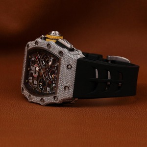 นาฬิกาเพชรมอสซิเนทหนังสีดำคุณภาพระดับพรีเมี่ยมสำหรับบุรุษและสตรี - Product Image 2