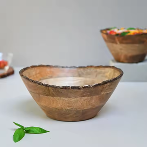 Bol de service en bois de manguier avec bordure en écorce japonaise Bol de service décoratif pour fruits Bol de service en gros par croissant artisanal - Product Image 4