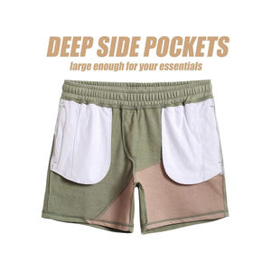 Pantalones cortos de gimnasio atléticos de algodón de calle alta para hombre, pantalones de entrenamiento para correr informales de secado rápido, bolsillo lateral con cremallera, estampado de playa Cargo - Product Image 2