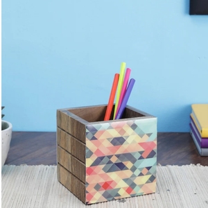 Mosaic Mango Wood <b>Pen</b> Holder/ Desk <b>Organizer</b> Wooden Desktop Pencil Cup Office Supplies <b>Organizer</b> Caddy Stand - Product Image 2