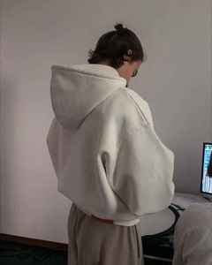 Sweat à capuche personnalisé 600g à fermeture éclair, coupe courte, poids lourd, impression en relief, coton biologique, sweat à capuche ample avec fermeture éclair en strass pour homme - Product Image 6