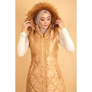 Gilet long matelassé à capuche avec fermeture éclair, sans manches, décontracté et élégant - Product Image 2
