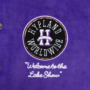 High Quality Fancy Custom Embroidery Canvas Stand Collar Front Logo <b>Purple</b> Shade Men and Women Comfortable Casual <b>Varsity</b> <b>Jacket</b> - Product Image 4