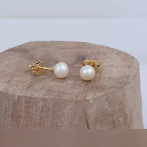Elegant and Dainty Gold-Plated <b>Fine</b> <b>Stud</b> <b>Earrings</b> Bezel Setting Pearl Inlay for Anniversaries and Parties - Product Image 1