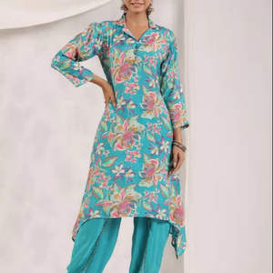 Imprimé floral Dames Soie Vêtements Réguliers En Gros Dhoti Kurti Co-Ord Ensemble Au Meilleur Prix Belle Collection D'été Personnalisé - Product Image 1