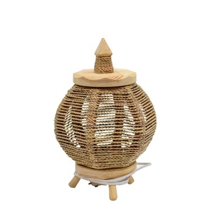 Decorazione tradizionale per la casa rustica in legno <span class=keywords><strong>sospensione</strong></span> decorativo foglie di palma <span class=keywords><strong>lampada</strong></span> da tavolo con <span class=keywords><strong>paralume</strong></span> in stile mediterraneo per interni - Product Image 3