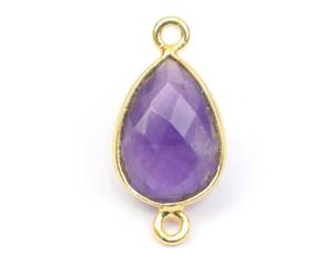 Piedra preciosa natural con conector de bisel de piedra de corte facetado de doble fianza con forma de pera hecha a mano chapada en oro de 18 quilates - Product Image 2