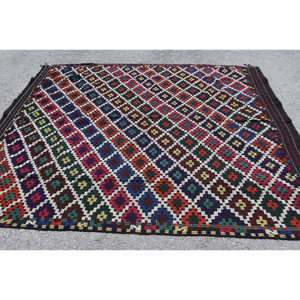 Traditional <b>Red</b> Wool Eco Friendly Rug 6.4 X 8.6 ft Large Area Turkish Rectangle Dining Room Patchwork 0.4-0.6 In. Thickness - Product Image 3