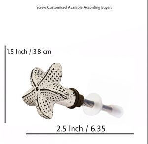 Boutons d'animal poisson étoile en fonte et céramique en détresse blanche pour tiroir armoire armoire et poignées de commode dans la cuisine et la chambre - Product Image 3