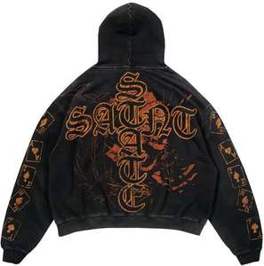 Custom Logo Streetwear Puff Print Acid Wash Stacked <b>Flared</b> Sweat Suit Distressed Embroidery Chenille Patch Sweatsuits - Product Image 3