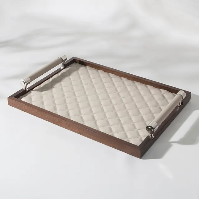 Multiple Size Custom LOGO Small Size Metal wood Tray leather Serving Tray for Sale