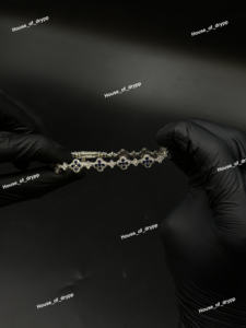 Silver Floral Link <b>Bracelet</b> With Blue <b>Moissanite</b> Diamond Look Stones Iced Out Design Elegant Chain Jewelry For Women Party Wear - Product Image 4