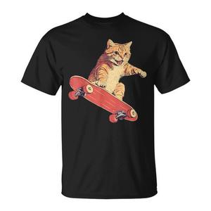 T-shirt con gatto su skateboard, promozionale, moda skateboard - Product Image 1